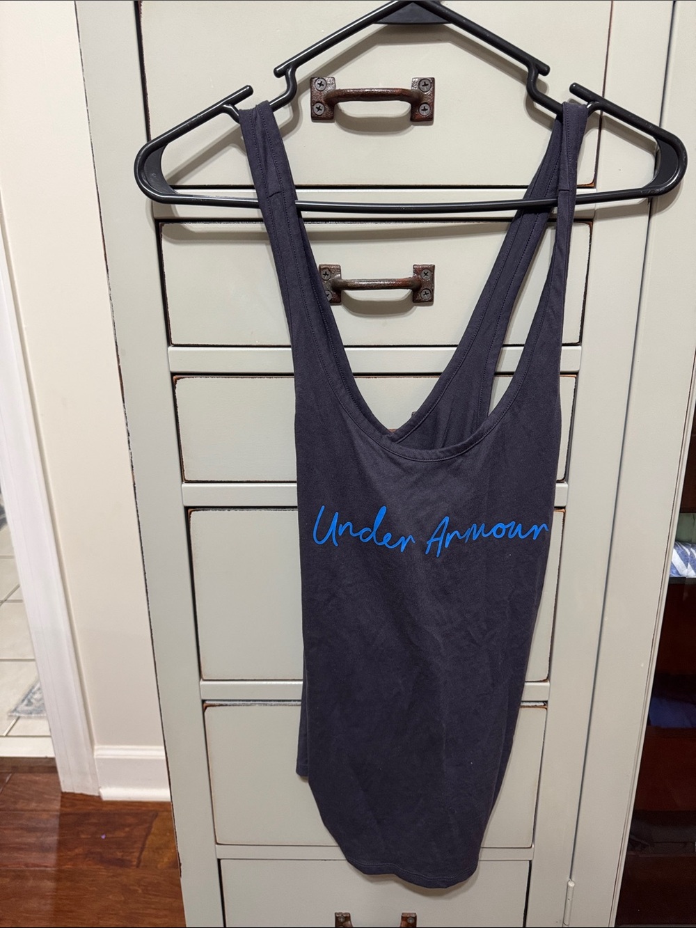 Under Armour Dark Gray Tank with Blue Script Logo